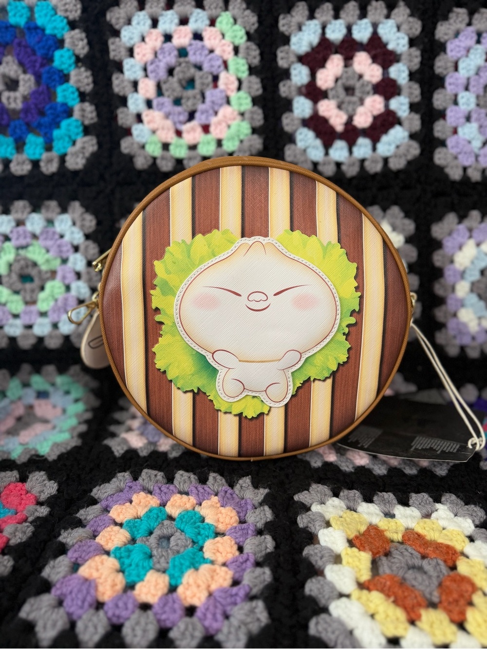 Loungefly Brown Striped Round Crossbody with Dumpling Motif
